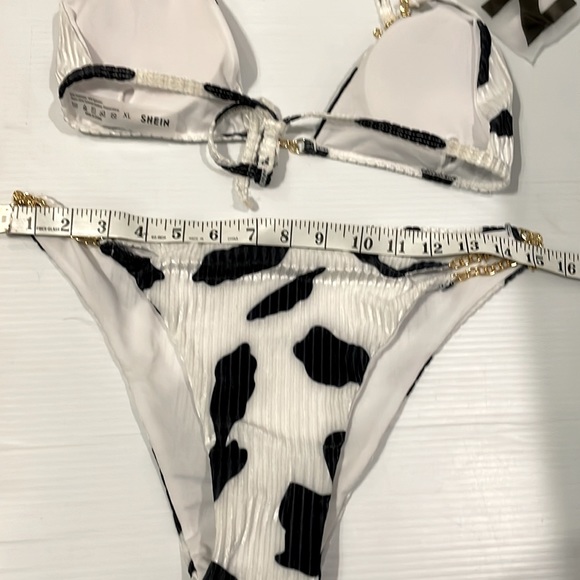 New In Bag SHEIN 2pc Bikini Bathing Suit Blk/ white print w/chain detail size XL - Picture 8 of 12